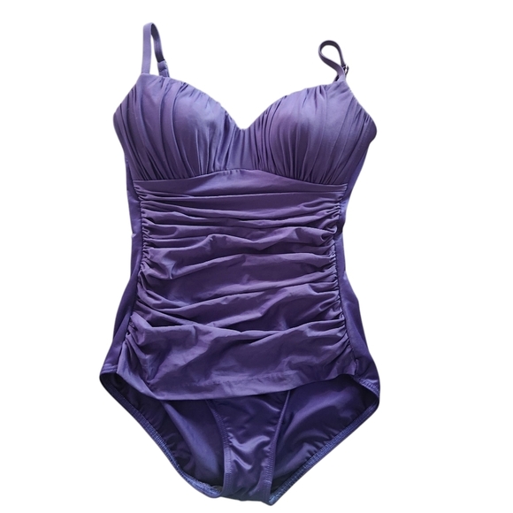 MIRACLESUIT RIALTO ONE PIECE SWIMSUIT PURPLE SLIMMING SZ 10 - Picture 2 of 12
